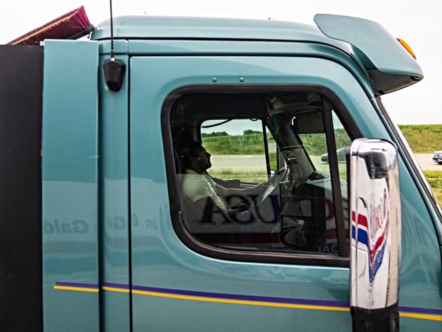 UNITED STATES - AUGUST 12: A truck driver is seen on I-90 in Illinois on August 12, 2022. (Tom Williams/CQ-Roll Call, Inc via Getty Images)