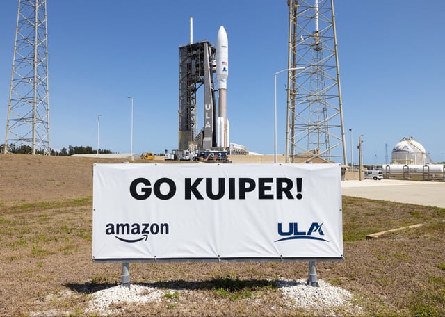 An Atlas V rocket stands ready to launch Amazon's Project Kuiper satellites. (United Launch Alliance Photo)