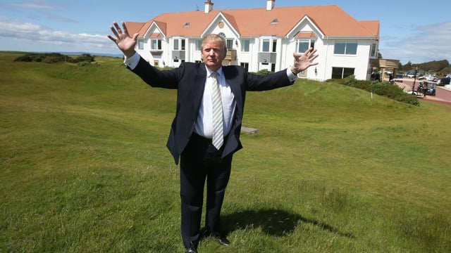 President Trump in 2015 after unveiling his redevelopment of Turnberry, which he bought for nearly £40 million the year before