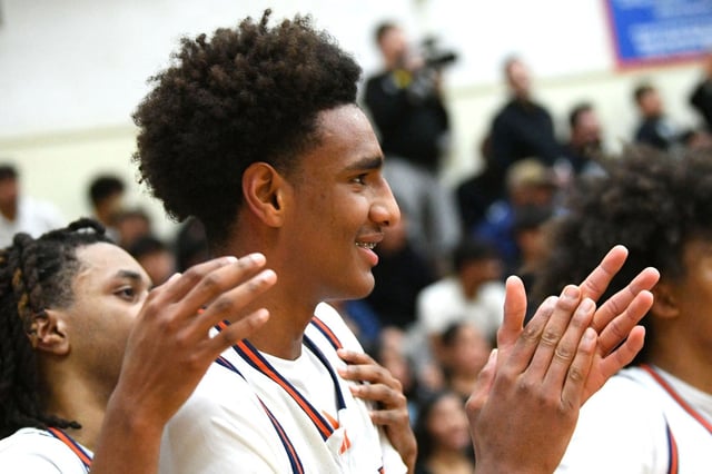 Alijah Arenas is all smiles as Chatsworth defeats Bakersfield Christian in the CIF State Regional Division II championship game Mar 11, 2025.(Photo by Andy Holzman, Contributing Photographer)