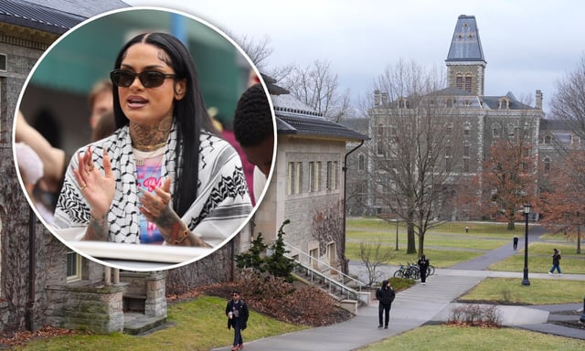 Kehlani (inset) has spoken out about Cornell University (main photo) cancelling her concert over what the school described as antisemitism. (AP; Getty)