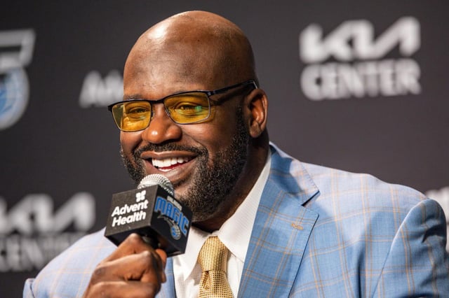 FILE – Shaquille O’Neal speaks during a press conference on Feb. 13, 2024, in Orlando, Fla. (AP Photo/Kevin Kolczynski, File)