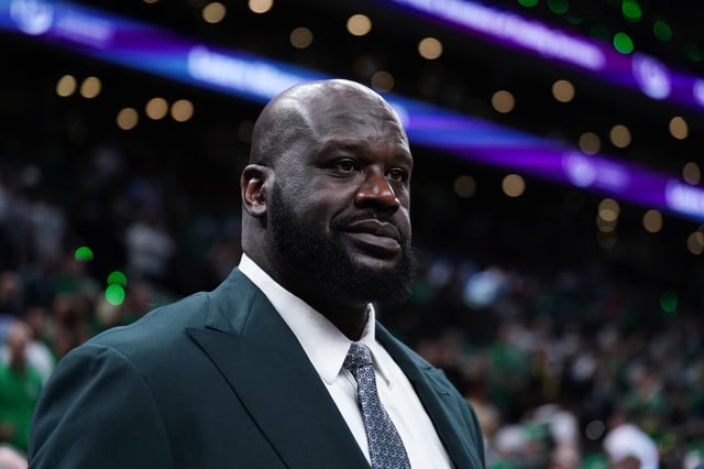 Jun 6, 2024; Boston, Massachusetts, USA; Shaquille O'Neal looks on before the game between the Boston Celtics and the Dallas Mavericks in game one of the 2024 NBA Finals at TD Garden. Mandatory Credit: David Butler II-USA TODAY Sports/File Photo