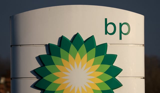 Signage is seen outside a BP (British Petroleum) petrol station in Liverpool, Britain, February 7, 2023. REUTERS/Phil Noble/File Photo