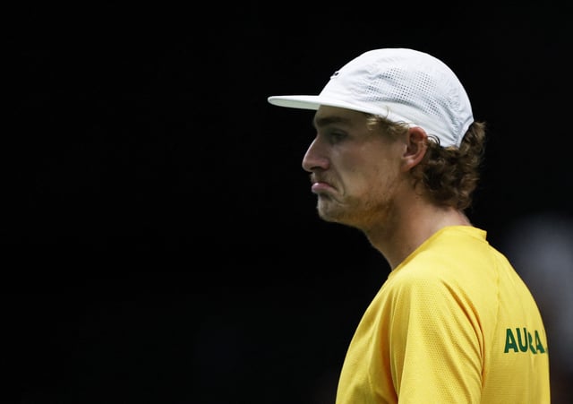 Tennis - Davis Cup - Group B - Spain v Australia - Pabellon Fuente de San Luis, Valencia, Spain - September 15, 2024 Australia's Max Purcell during his doubles match against Spain's Marcel Granollers and Pedro Martinez REUTERS/Eva Manez/File Photo