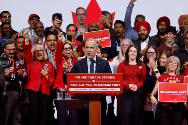 Canada's Prime Minister Mark Carney speaks at the Liberal Party election night headquarters in Ottawa, Ontario, Canada April 29, 2025.  REUTERS/Blair Gable
