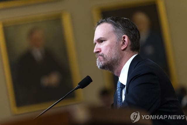 This file photo, released by EPA, shows U.S. Trade Representative Jamieson Greer testifying before the House Ways and Means Committee hearing on the Trump administration's 2025 Trade Policy Agenda, on Capitol Hill in Washington, on April 9 2025. (Yonhap)