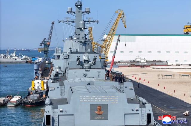 North Korean leader Kim Jong Un attends what state media KCNA reported was a test-firing of the weapons system of the new "Choe Hyon-class" warship, in this picture released on April 30, 2025, by the Korean Central News Agency. KCNA via REUTERS