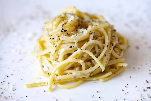 Cacio e pepe is an iconic pasta dish that is also frustratingly difficult to make. A group of Italian scientists studied what makes it fall apart to better understand how to make it more reliably. (Credit: Simone Frau)