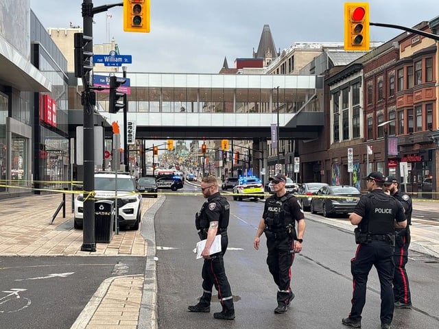  Rideau Street was blocked off Tuesday, April 29, 2025 after an officer-involved shooting. One man was taken to hospital in critical condition with gunshot wounds.