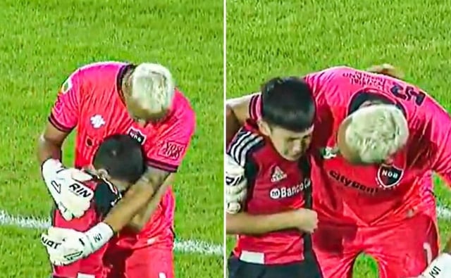 Keylor Navas abrazó y contuvo al niño que ingresó al campo de juego en el partido entre Newell&#39;s y Huracán