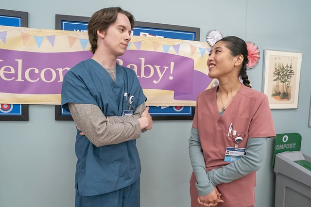 Mekki Leeper as Matt and Kahyun Kim as Serena in Season 1 of "St. Denis Medical."