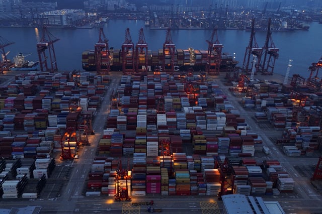 A general view shows container terminal in Hong Kong, China, April 23, 2025. REUTERS/Tyrone Siu/File Photo