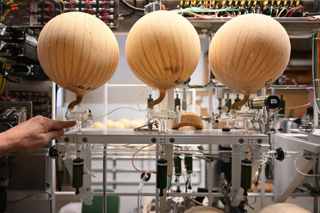 Keeling flasks used for the measurement of carbon dioxide in the atmosphere at the UC San Diego Scripps Institution of Oceanography on April 11, 2025.