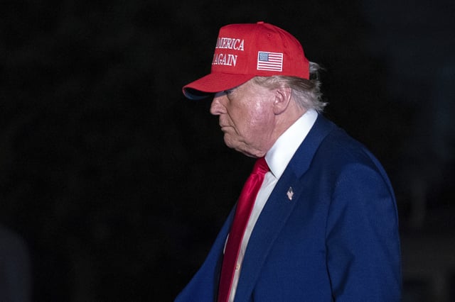 President Donald Trump walks on the South Lawn of the White House in Washington, Tuesday, April 29, 2025.