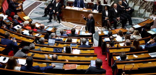 L'Assemblée Nationale pendant un discours du premier ministre François Bayrou, à Paris, le 29 avril 2025