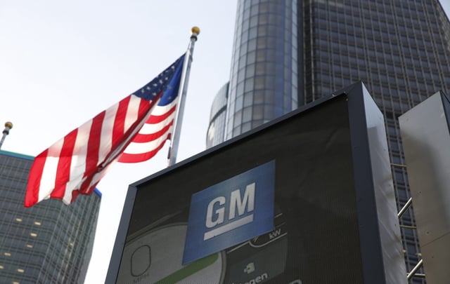 General Motors Co. signage outside the company&#39;s Renaissance Center world headquarters complex in Detroit, Michigan.