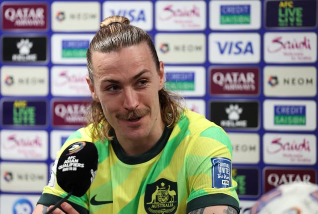 Soccer Football - World Cup - AFC Qualifiers - Third Round - Group C - Australia v Indonesia - Post-match Press Conference - Allianz Stadium, Sydney, Australia - March 20, 2025 Australia's Jackson Irvine during the press conference after the match REUTERS/Hollie Adams