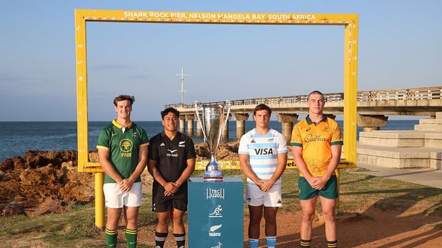 Los Capitanes de los cuatro equipos participantes: Sudáfrica, Nueva Zelanda, Argentina y Australia en el clásico el Captain´s Run