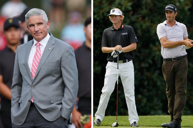 ATLANTA, GA - SEPTEMBER 23: Geoff Ogilvy of Australia watches his tee shot on the fifth hole as Brandt Snedeker looks on during the second round of the TOUR Championship at East Lake Golf Club on September 23, 2011 in Atlanta, Georgia. (Photo by Kevin C. Cox/Getty Images)