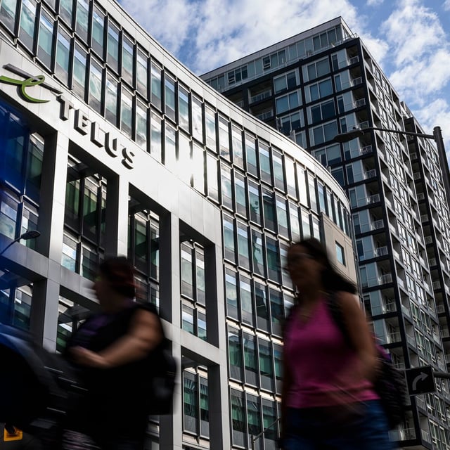 A new report says Telus Corp. is the most complained-about telecommunications service provider in Canada so far this year, as overall grievances by customers continue to rise. People pass by the Telus offices in Ottawa on Friday, Aug. 4, 2023. THE CANADIAN PRESS/Justin Tang