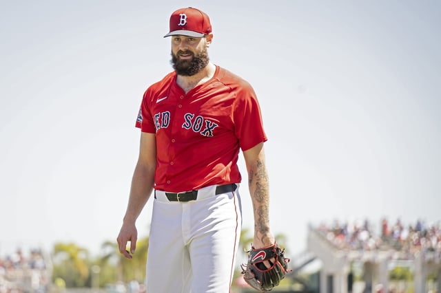 FORT MYERS, FLORIDA - MARCH 11: Lucas Giolito #54 of the Boston Red Sox pitches during a Grapefruit League game against the Philadelphia Phillies at JetBlue Park at Fenway South in Fort Myers, Florida on March 11, 2025.