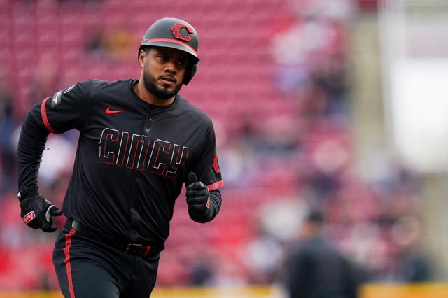 Apr 11, 2025; Cincinnati, Ohio, USA;   Cincinnati Reds third base Jeimer Candelario (3) runs the bases after hitting a home run against the Pittsburgh Pirates at Great American Ball Park. Frank Bowen IV/USA TODAY Network via Imagn Images/ File Photo