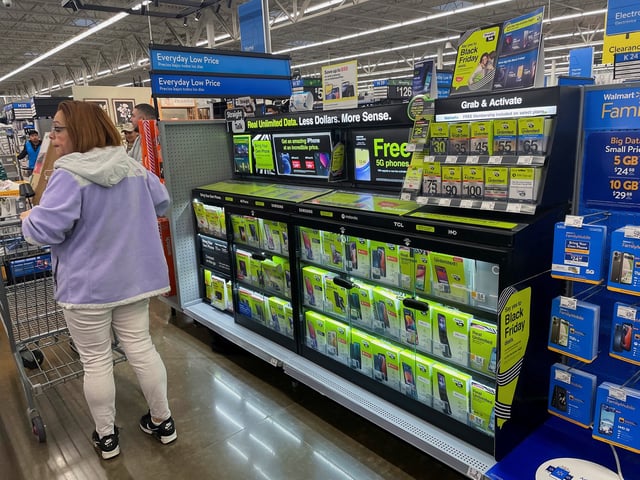 Black Friday deals on display at a Walmart Supercenter in North Bergen, New Jersey, U.S, November 29, 2024. REUTERS/Siddharth Cavale