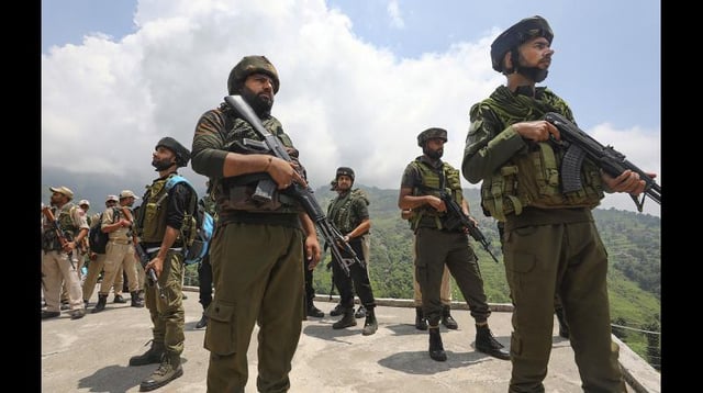 Kathua: Jammu & Kashmir Police and Special Operation Group (SOG) personnel during a counter-terror operation following a terrorist attack on an Indian Army convoy, in Kathua district, Tuesday, June 9, 2024. At least five Army personnel were killed in the terrorist attack on Monday. (PTI Photo)