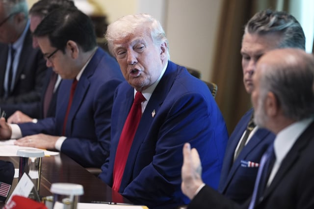 President Donald Trump speaks during a cabinet meeting at the White House, Wednesday, April 30, 2025, in Washington. (AP Photo/Evan Vucci)