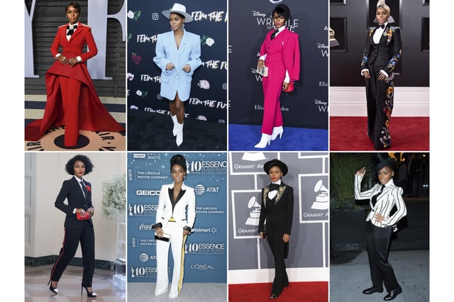 This combination of photos show various fashion work by actor-performer Janelle Monae. (AP Photo)