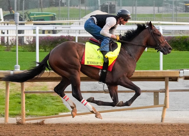 Burnham Square, trained by Ian Wilkes, works out Saturday, April 19, 2025, at Churchill Downs two weeks ahead of the 2025 Kentucky Derby.