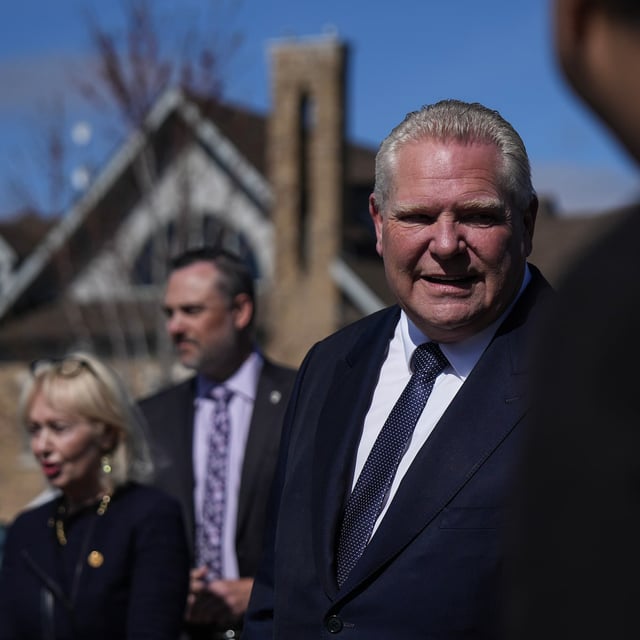 Ontario Premier Doug Ford attends a media availability in Mississauga on April 30.