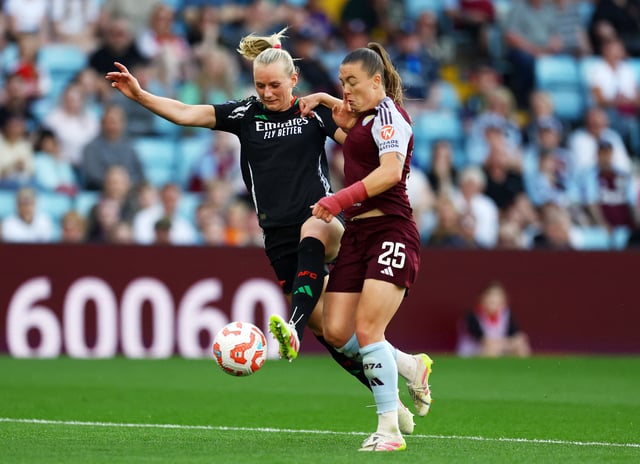 Soccer Football - Women's Super League - Aston Villa v Arsenal - Villa Park, Birmingham, Britain - April 30, 2025   Arsenal's Stina Blackstenius in action with Aston Villa's Miriael Taylor Action Images via Reuters/Matthew Childs