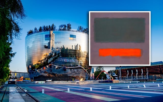 &#34;Grey, Orange on Maroon, No. 8&#34; (inset) sustained some visible scratches when a child brushed against the abstract painting at the Depot (main), a public storage area of Museum Boijmans Van Beuningen in Rotterdam.. (Photo by Robin Utrecht/SOPA Images/LightRocket via Getty Images; boijmans.nl)