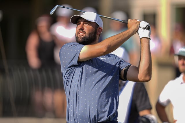 Apr 19, 2025; Hilton Head, South Carolina, USA; Scottie Scheffler hits his tee shot on 17 during the third round of the RBC Heritage golf tournament. Mandatory Credit: Jim Dedmon-Imagn Images/File Photo