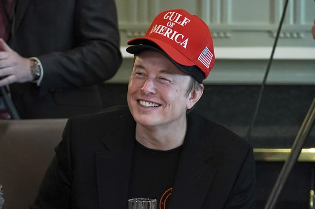 Elon Musk listens during a cabinet meeting at the White House, Wednesday, April 30, 2025, in Washington. (AP Photo/Evan Vucci)