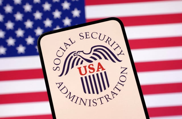 United States Social Security Administration logo and U.S. flag are seen in this illustration taken April 23, 2025. REUTERS/Dado Ruvic/Illustration/File Photo