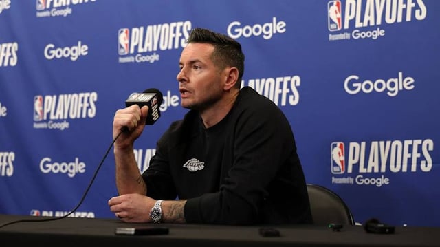 Los Angeles Lakers head coach JJ Redick speaks to media.