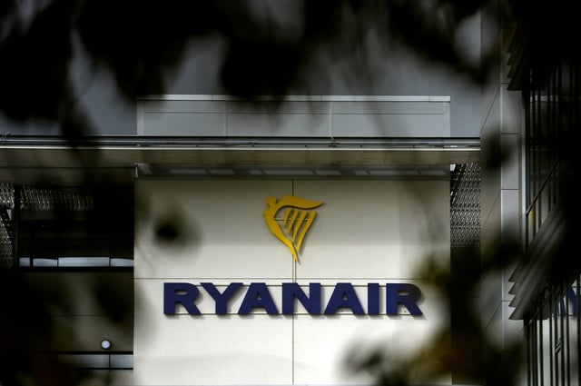 General view of the Ryanair logo at their headquarters in Dublin, Ireland, September 16, 2021. REUTERS/Clodagh Kilcoyne