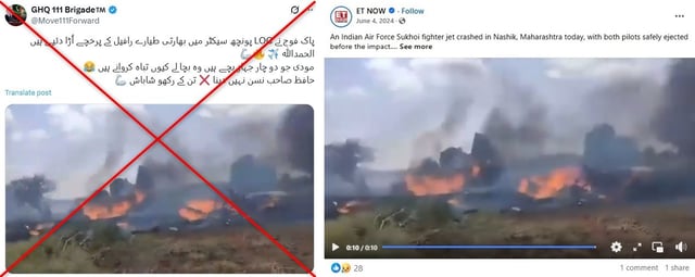 Screenshots comparison of false post (left) and the ET Now video