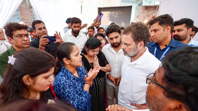 Lok Sabha LoP and Congress MP Rahul Gandhi meets with the family members of Shubham Dwivedi, who lost his life in the Pahalgam terror attack, in Kanpur on Wednesday.