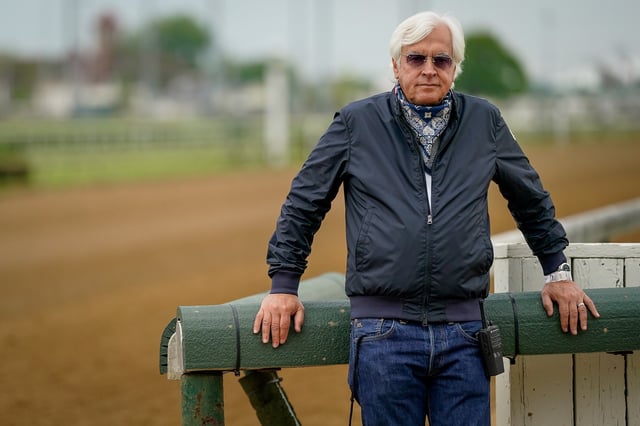 Bob Baffert, trainer of Kentucky Derby winner Medina Spirit, stands near the track at Churchill Downs in Louisville, Kentucky, U.S. April 28, 2021. Picture taken April 28, 2021. REUTERS/Bryan Woolston/ File Photo