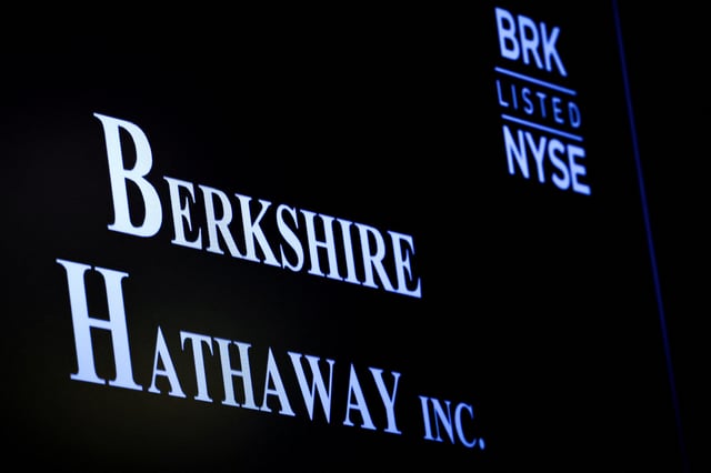 A screen displays Berkshire Hathaway Inc. on the floor at the New York Stock Exchange (NYSE) in New York City, U.S., September 4, 2024.  REUTERS/Brendan McDermid/File photo