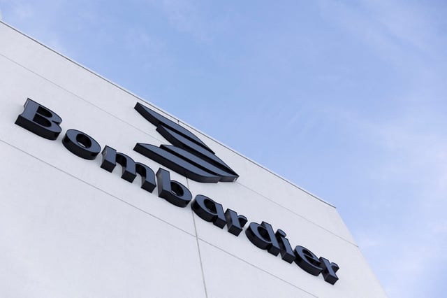 A view shows Bombardier's new logo on the building of their private jet completion center in Montreal, Quebec, Canada February 6, 2025. REUTERS/Evan Buhler/File photo