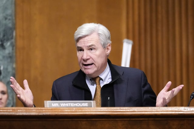 Sen. Sheldon Whitehouse, D-R.I., questions Dr. Mehmet Oz, President Donald Trump&#39;s pick to lead the Centers for Medicare and Medicaid Services, at Oz&#39;s confirmation hearing before the Senate Finance Committee on Capitol Hill in Washington, Friday, March 14, 2025.