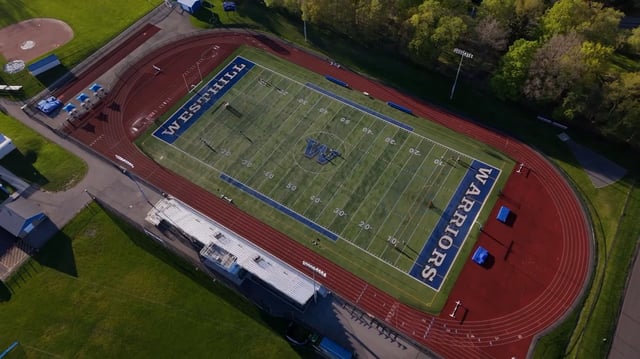 The track and field at Westfield High School is seen in Syracuse, New York, on April 30, 2025.