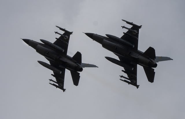 The Ukrainian Air Force&#39;s F-16 fighter jets fly in an undisclosed location in Ukraine, Sunday, Aug. 4, 2024.