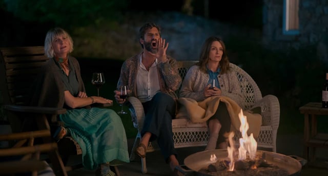 Kerri Kenney as Anne, left, Marco Calvani as Claude and Tina Fey as Kate in the Neflix series “The Four Seasons.”