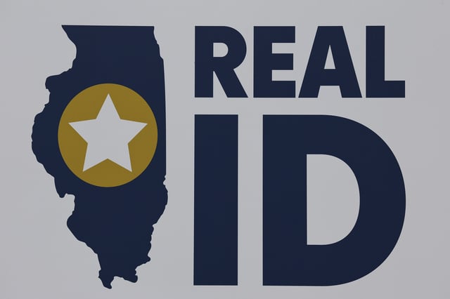 A U.S. Department of Homeland Security &#34;Real ID&#34; compliant driver&#39;s license sign outside the Government Center, Sunday, April 27, 2025, in Chicago.